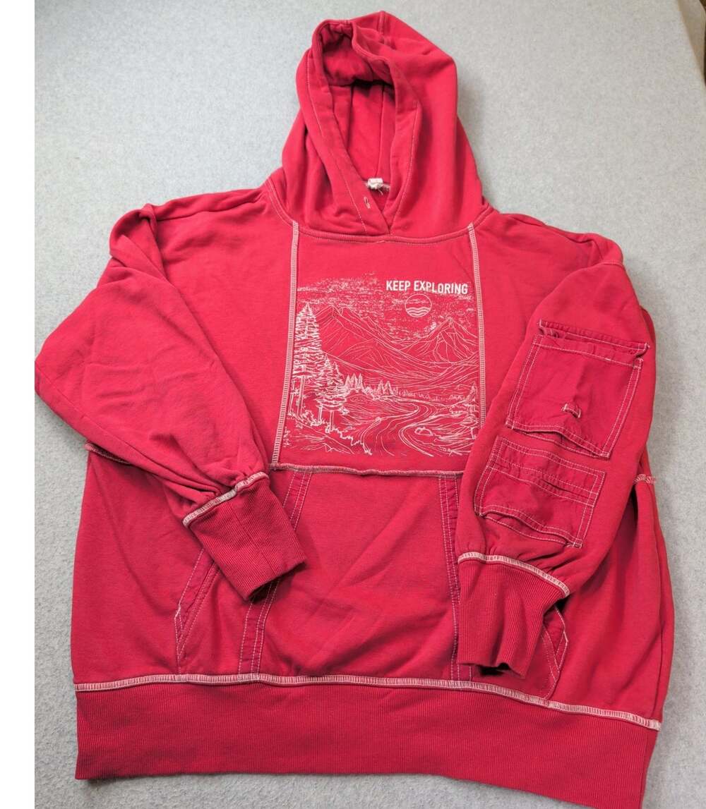 Daily Practice Anthropologie Graphic Hooded Red SMALL Oversized Sweatshirt